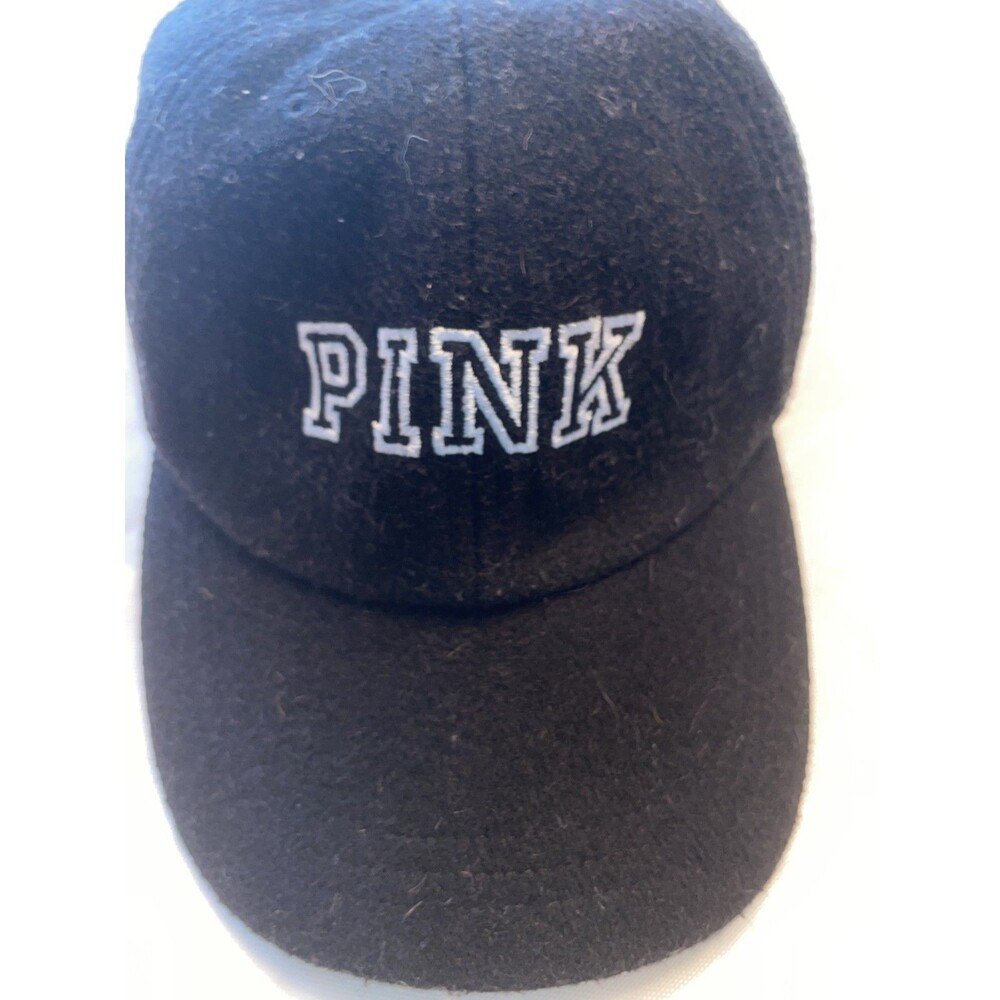 Victoria’s Secret PINK Wool Blend Cap Black Dog Logo Womens one size Strap Back